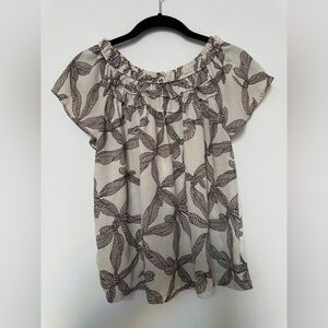 LOFT Black and Cream Leaf Print Blouse